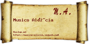 Musics Alícia névjegykártya